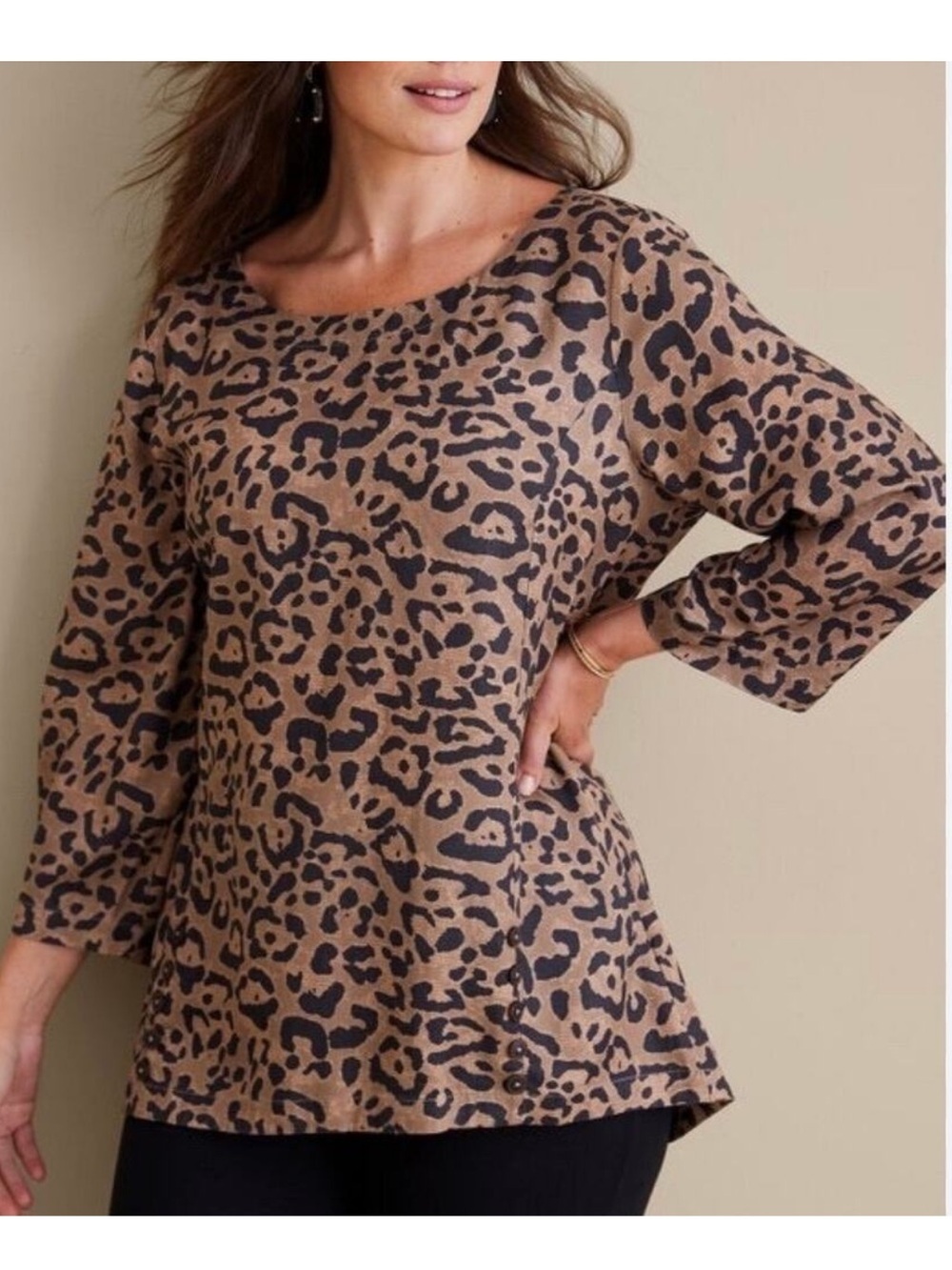 Soft Surroundings Tunic Raelynn Leopard Print Lyocell Office  Mature
